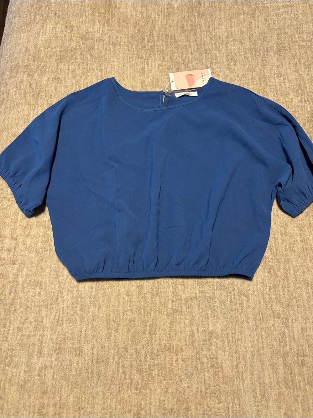 NWT Medium Royal blue crop top elastic bubble sleeves Kirundo boutique keyhole